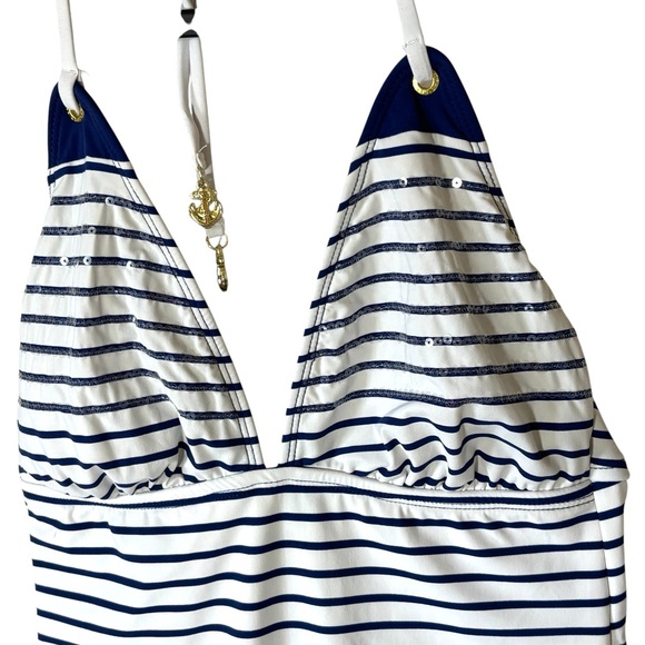 Sperry Top-Sider Yacht Clubbin’ Striped One Piece Swimsuit Sequin Details Size S - Picture 9 of 16